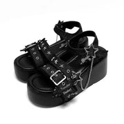 Women Fashion Buckle Platform Sandals Thick Bottom Wedge Heel Sandals Chain Decor Gothic Summer Shoes Women Sandalias De Mujer