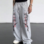Men's Gothic Dark Style Black and Red Printed Jogging Pants Loose Straight Leg Pants Gothic Street Style Geometric Patterns