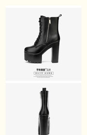 14cm Small Size 32-43 Fashion Genuien Leather Boots Fall 2025 Block High Heels Shoes Chunky Platform Short Ankle Boots Model