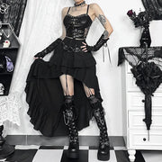 Goth Dark Kawaii Black Tiered Skirts 90S Retro Irregular Hem Party Bottoms Mall Gothic Women Fashion Dragging Skirt Alt Clothing