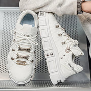 Women's Gothic Woman Sneakers  Ankle Boots Punk Style Black Shoes Rock Metal Decor Lace-up Heel Height Platform Shoes
