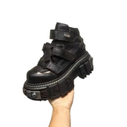 2025 New Punk Style Women Shoes Gothic Ankle Rock Boots Lace-up Heel Height 9CM Platform Shoes Woman Metal Decor Woman Sneakers