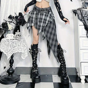 Women's Gothic Dark Irregular Skirt - Stylish Plaid Skirt for Bohemian & Edgy Outfits