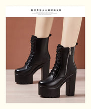 14cm Small Size 32-43 Fashion Genuien Leather Boots Fall 2025 Block High Heels Shoes Chunky Platform Short Ankle Boots Model