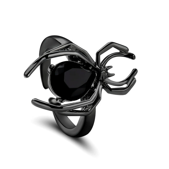 Gothic Fashion Rings For Women Girls Crystal Black Spider Open Ring Hip Hop Punk Irregular Animal Finger Jewelry Halloween Gift