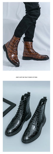 Men Fashionable Pointed Leather Chelsea Boots Versatile British Style Business High Top Casual Boots Men Street Motorcycle Boots