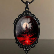 Gothic Horror Cameo Necklace Women Man Witch Jewelry Accessories Bat Castle Crow Black Cat Pumpkin Charm Rope Chain Choker Trend