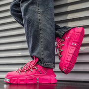 Women's Gothic Woman Sneakers  Ankle Boots Punk Style Black Shoes Rock Metal Decor Lace-up Heel Height Platform Shoes