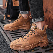 Men's High-top Boots in Solid Color Retro Style Fashionable Flat and Durable Handcrafted All-season Outdoor Work Boots