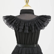 Gothic Style Black Dress Wensday Party Ball Gown Children Halloween Cosplay Adams Family Costume