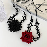 Gothic Big Rose Flower Clavicle Chain Necklace Women Wed Bridal Sexy Adjustable Choker Mariage Jewelry Halloween Accessories