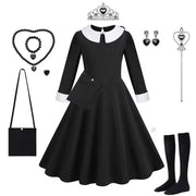 Gothic Black Dress Halloween Costume for Girls 2025 Party Ball Gown Children Cosplay Adams Family Vestido
