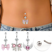 Fashion Navel Ring Delicate Zircon Bow Heart Belly Button Ring Piercing Barbell Pendant For Women Girls Body Piercing Jewelry