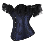 Gothic Women Off Shoulder Corset with Lace Sleeves Elegant Victorian Showgirl Party Costume Sexy Plus Size Corsets
