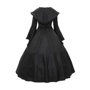 Gothic Medieval Dresses Retro Fashion Big Swing Long Sleeve Lace Up Hooded Dress Lace Flare Sleeve Dress Halloween Costumes