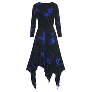Gothic Tie-dye Dress Lace Up Long Sleeve Drree For Women Polyester Fabric Irregular Hem Performance Dress Halloween Costumes