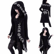 Gothic Punk Moon Printed Fashioanble Hooded Black Cardigan Thin Causal Soft Irregural Coat Cosplay Costumes