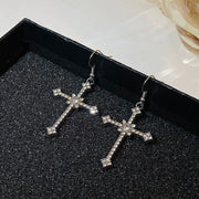Gothic Cross Pearl Dangle Earrings for Women Elegant Tassels Sparkling Zircon Rhinestone Romantic Ear Accessorie Fashion Jewelry