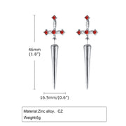 Gothic Kinitial Sword Earrings Vintage Cool Punk Crystal Ear Jacket Goth Dagger Earrings Jewelry Gift For Men Rock Anniversary