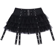 Black Women Punk High Waisted Goth Skirt Sexy Pleated Mini Skirt with Chain E Girl Lace-Up Tie PU Leather Corset Y2K Crop Tops