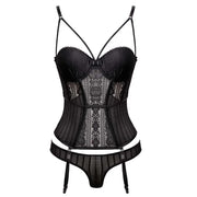 Gothic corset Bustier With Cup Girdle Set With Straps Transparent Underwear Women Tops Lingerie Corsets with G-String