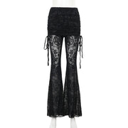 Gothic Dark Fashion Flared Pants Women's Sexy Suede Embossed Long Pant Spicy Girl Trousers