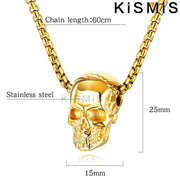 Gothic Skull Necklace for Men Women Stainless Steel Pendant Chain Halloween Jewelry Gift Gold Silver Black Plated