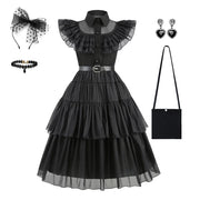 Gothic Style Black Dress Wensday Party Ball Gown Children Halloween Cosplay Adams Family Costume