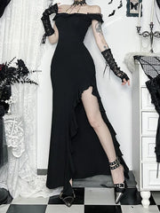 AltGoth Coquette Sexy Elegant Dress Women Gothic Dark Aesthetic Fairycore Grunge Off-the-shoulder Lace Patchwork Party Dresses