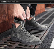 Men's High-top Boots in Solid Color Retro Style Fashionable Flat and Durable Handcrafted All-season Outdoor Work Boots