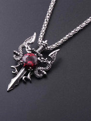 1 Gothic Style Women's Ancient Silver-color Evil Dragon Gem Pendant Necklace Personalized Fashion Street Sweater Chain Jewelry