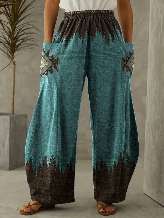 Women's Western Retro Ethnic Style Printed High Waist Wide Leg Pants