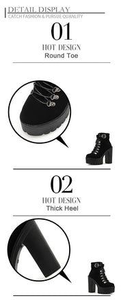 Lace Up Women Boots Platform Buckle Boot Winter Shoes Thick Heel Autmn Boots With Zipper Ankle Strap Black Suede Gothic