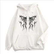 Gothic print zipper hoodie for men and women, retro fashion hip-hop Y2K bug coat for autumn and winter long-sleeved wool