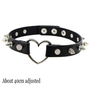 Choker Collar Necklace Woman Black Punk Sexy PU Leather Heart Lock Key Spike Chocker Gothic Cosplay Accessories Party Jewelry