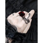 Gothic Red Rose Adjustable Hollow Rings for Women Witch Pagan Vintage Creative Halloween Cool Girl Gift Jewelry