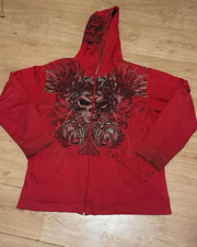 Gothic Affliction Hoodie New Retro Wing Pattern Printing Oversize Zipper Coat Men Women Hip Hop Personality Casual Sweatshirt