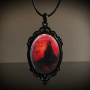Gothic Horror Cameo Necklace Women Man Witch Jewelry Accessories Bat Castle Crow Black Cat Pumpkin Charm Rope Chain Choker Trend