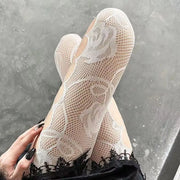 Gothic Hollow Out Rose Fishnet Stockings JK Lolita Mesh Tights Women Sexy Bottomed Pantyhose Punk Streetwear Leggings Hosiery