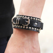 Black Gothic Big Wide Leather Bracelet with Zipper Rivet Wrap Bracelets for Men Women High Quality Button Adjustable Wristbands