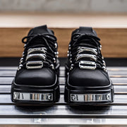 Women's Gothic Woman Sneakers  Ankle Boots Punk Style Black Shoes Rock Metal Decor Lace-up Heel Height Platform Shoes