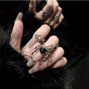 Gothic Irregular Spider Webs Zircon Rings Punk Black Crystal Grunge Ring Dark Spider Animal Goth Open Rings for Women Jewelry