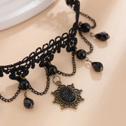 Gothic Punk Sexy Lace Black Crystal Pendent Necklace for Women Teens Girls Beads Flower Collar Necklace Rock Jewelry Gifts Party