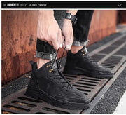 Men's High-top Boots in Solid Color Retro Style Fashionable Flat and Durable Handcrafted All-season Outdoor Work Boots
