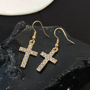 Gothic Cross Pearl Dangle Earrings for Women Elegant Tassels Sparkling Zircon Rhinestone Romantic Ear Accessorie Fashion Jewelry
