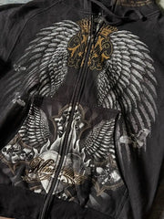 Gothic Affliction Hoodie New Retro Wing Pattern Printing Oversize Zipper Coat Men Women Hip Hop Personality Casual Sweatshirt