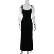 Goth Dark Punk Grunge Lace Up Maxi Dress 90s Streetwear Gown Women Sexy Bandage Velvet Dresses Y2k New Harajuku Gothic Clothing