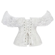 Gothic Women Off Shoulder Corset with Lace Sleeves Elegant Victorian Showgirl Party Costume Sexy Plus Size Corsets