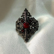 Gothic Style Black Color Cross Inlaid Imitation Ruby Open Ring UNISEX Punk Party Jewelry Ring