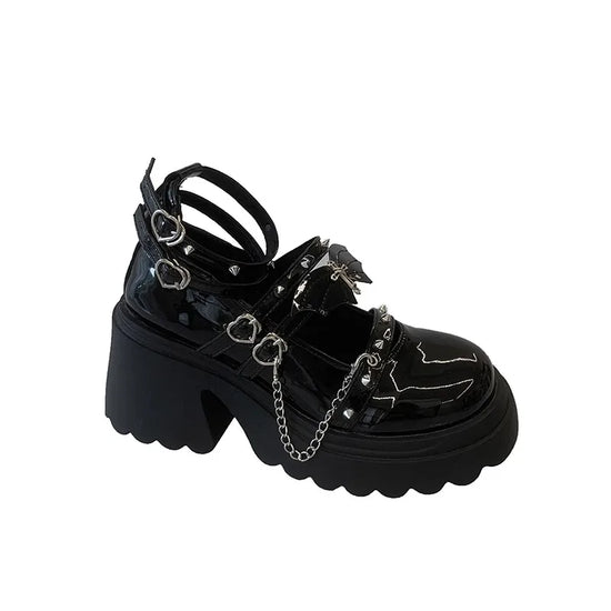 Punk k JK orm Mary Janes High Heels Thi Bot Small Leather oes Women's Lolita Faion Single oes Korean Sle